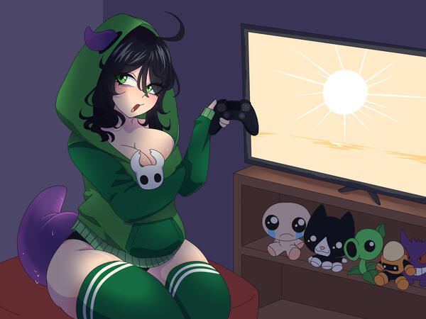 lineart (colored + shaded + background) thigh up